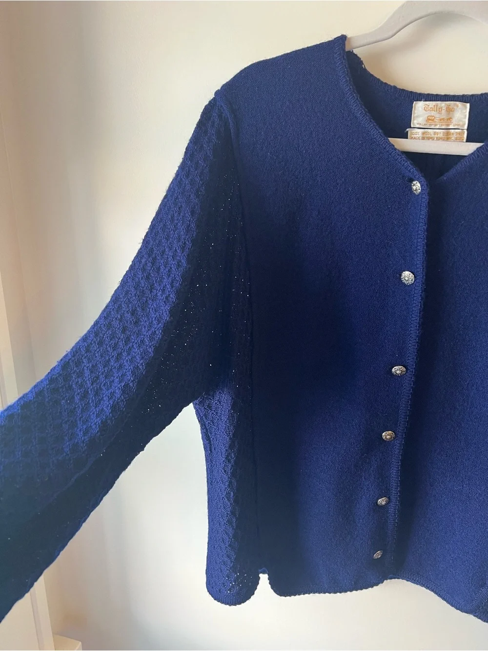 VTG Tally Ho Women’s Navy Blue 100% Boiled Wool Jacket Cardigan Large